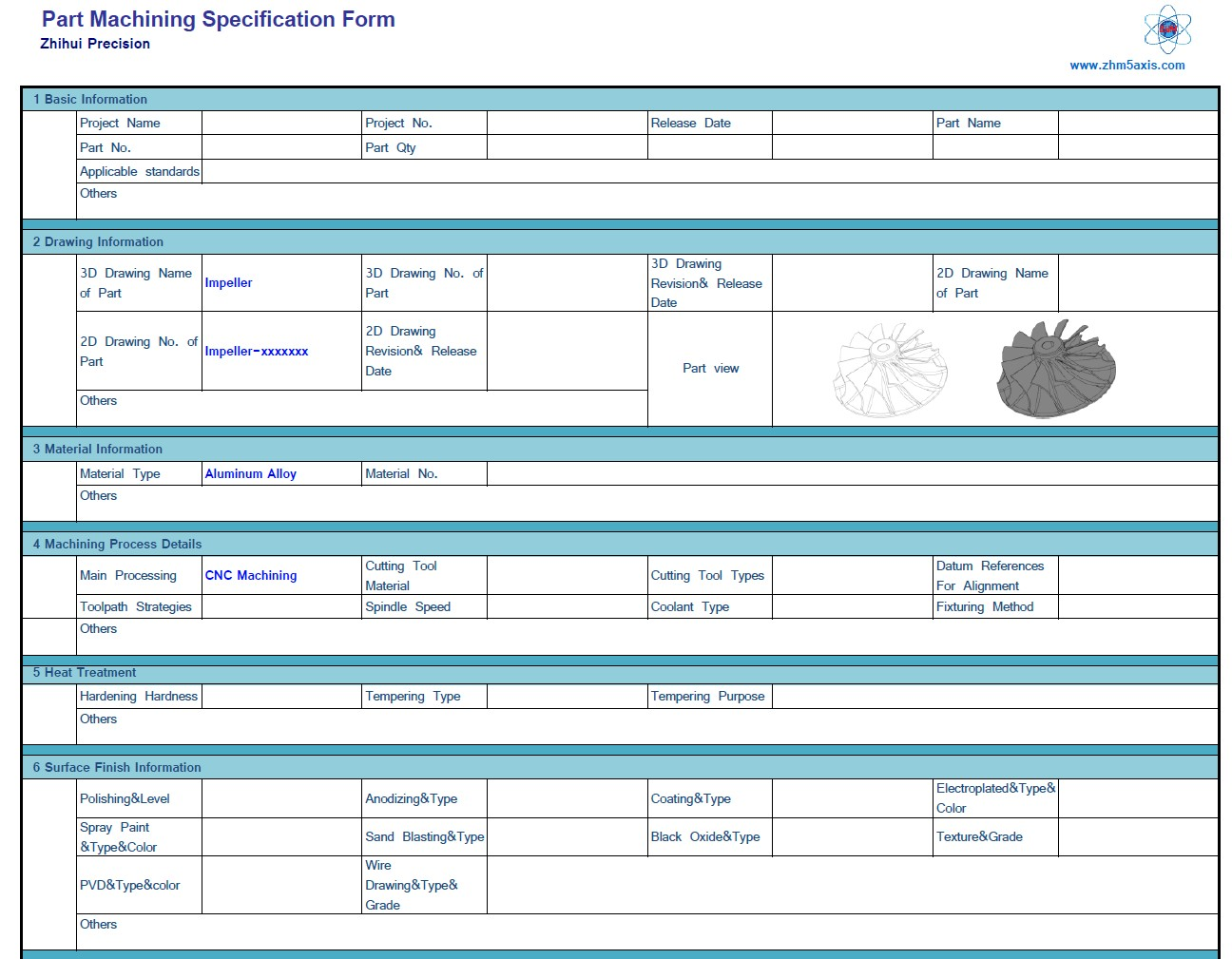 Formulario de especificación de mecanizado de piezas (PMSF)